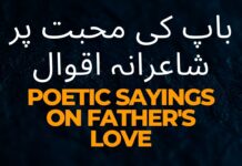 باپ کی محبت پر شاعرانہ اقوال ایک خوبصورت پس منظر کے ساتھ والد کی محبت پر شاعرانہ قول، جس میں والد کی بے لوث محبت، قربانی اور شفقت کو بیان کیا گیا ہو۔ اقتباس نرم اور جذباتی فونٹ میں لکھا گیا ہو تاکہ والد کی محبت کی عظمت کو اجاگر کیا جا سکے۔